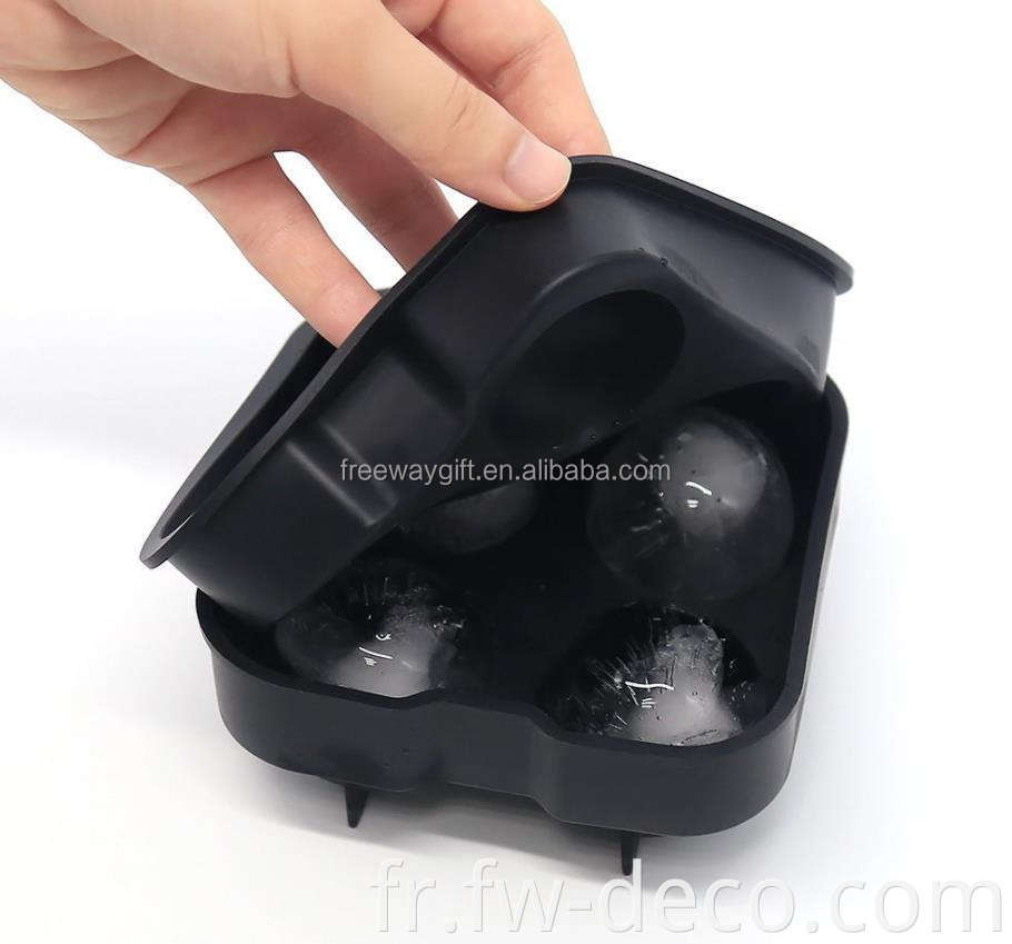 Boule de glace en silicone noire carrée en gros 4 trous personnalisée (boule de glace D4.5 cm)